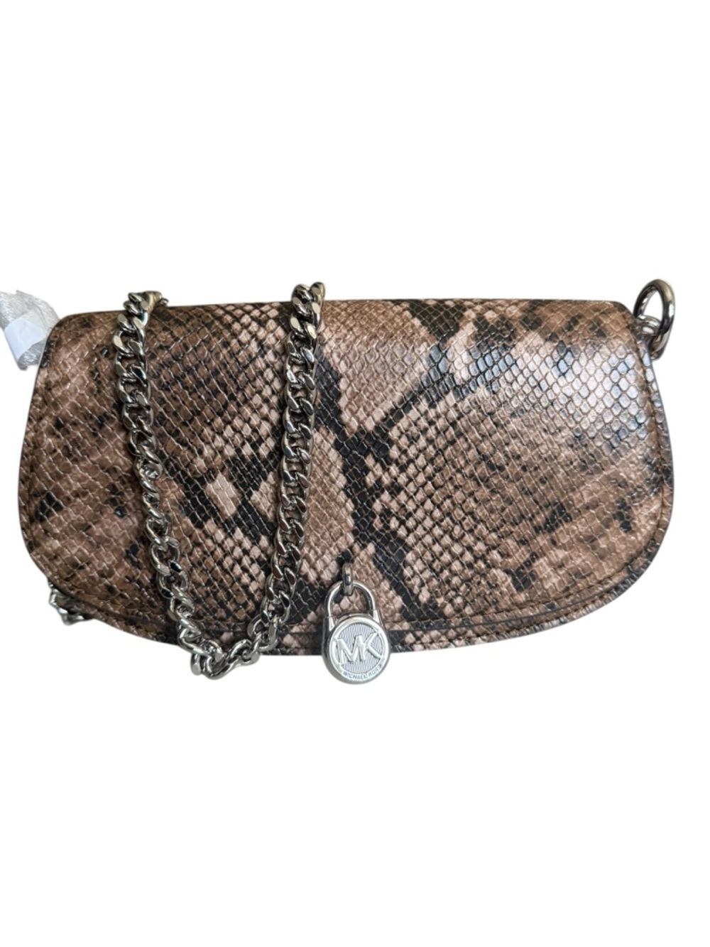 Michael Kors Snake-Print Crossbody with Silver Chain